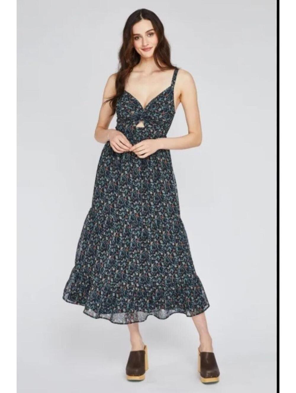 Gentle Fawn V Neck Tiered Maxi Dress In Dark Woods Floral Print. Small. $98